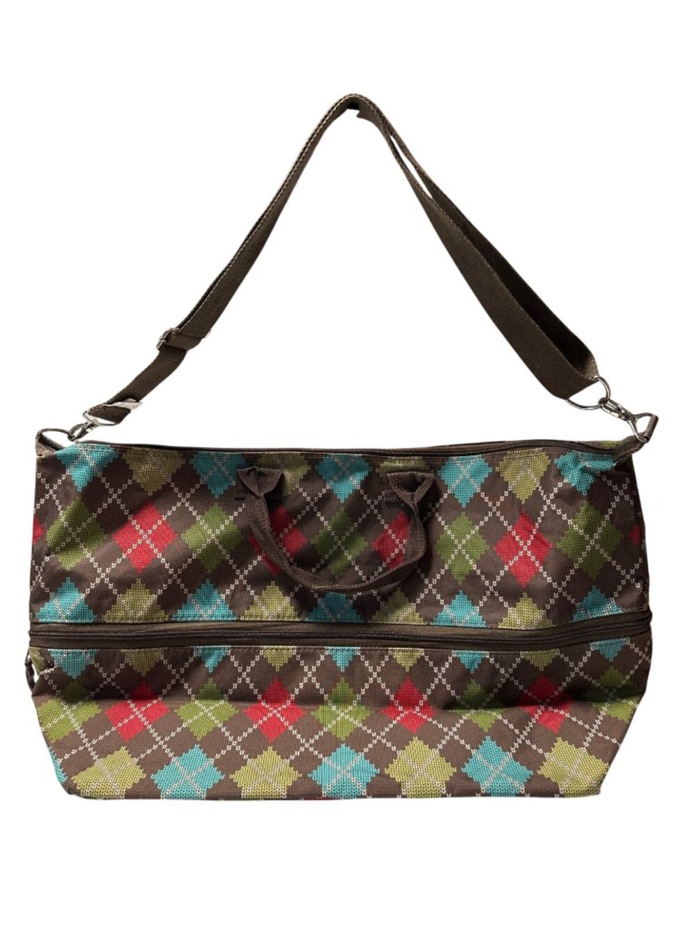 Thirty-One Windsor Expandable Argyle Duffel Bag With Shoulder Strap